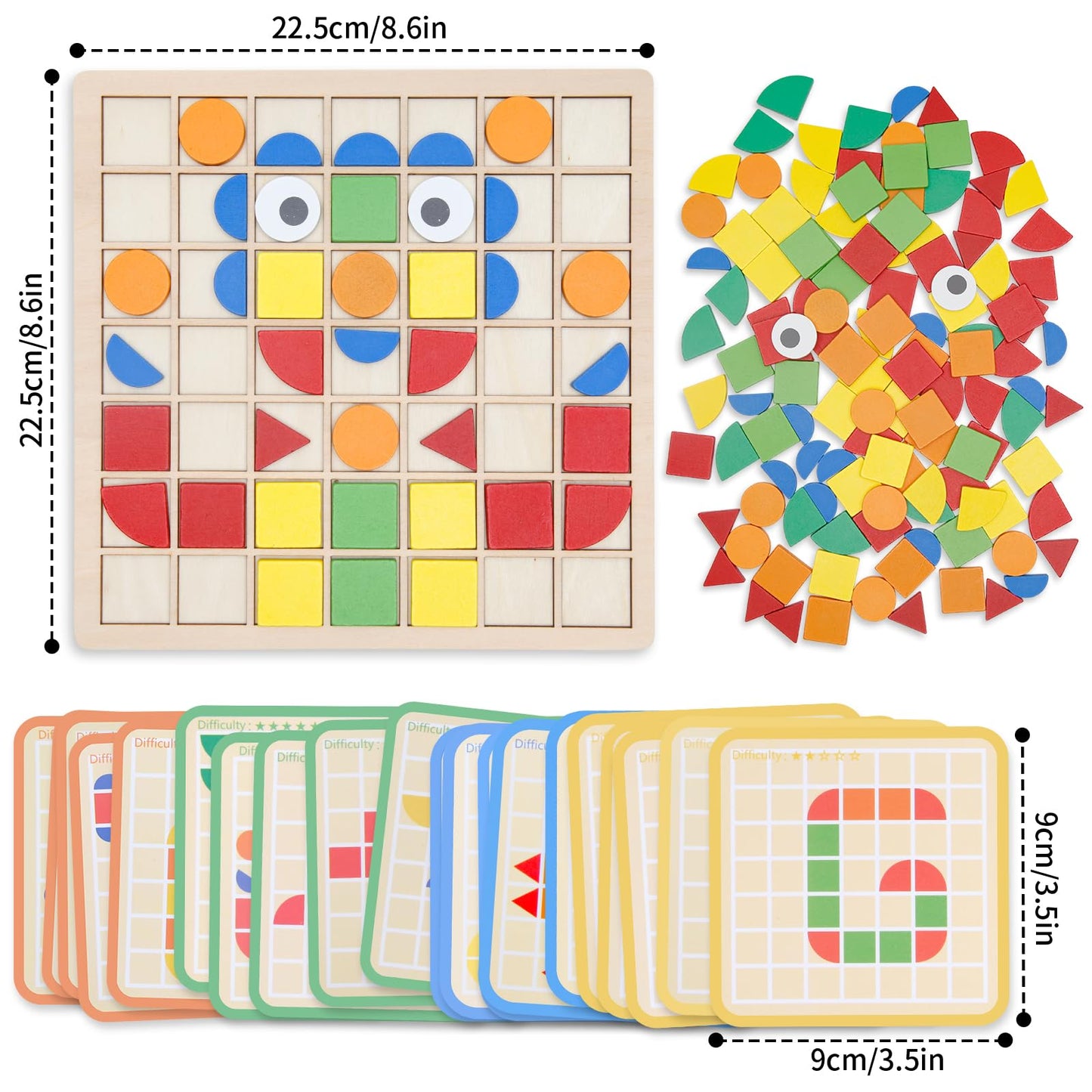 Zycolo Montessori Tangram Educational, Geometric Shapes Puzzle Toys with 120Pcs Wooden Puzzle Blocks and 20Pcs Cards, Colorful P