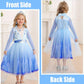 Luzlen Girls Princess Costume Kids Queen Halloween Cosplay Party Blue Dress With Accessories, 7-8 Years(Label 150)
