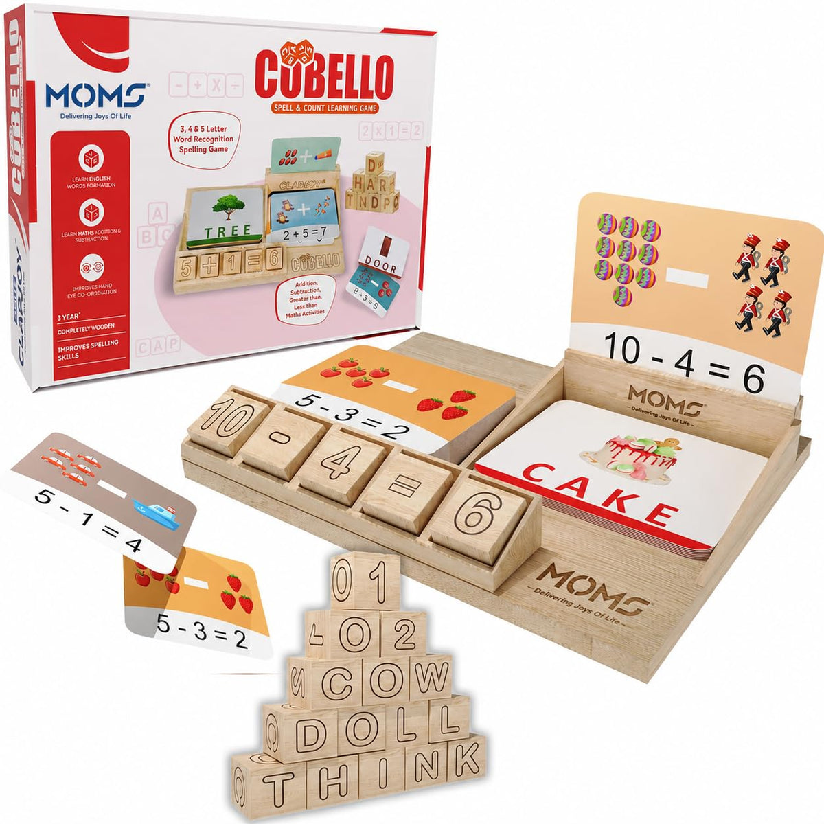 Mssgt Cubello Montessori Wooden Spelling & Math Learning Toy For Kids 3+ Years | Word Building Game With Flash Cards & Number Cu