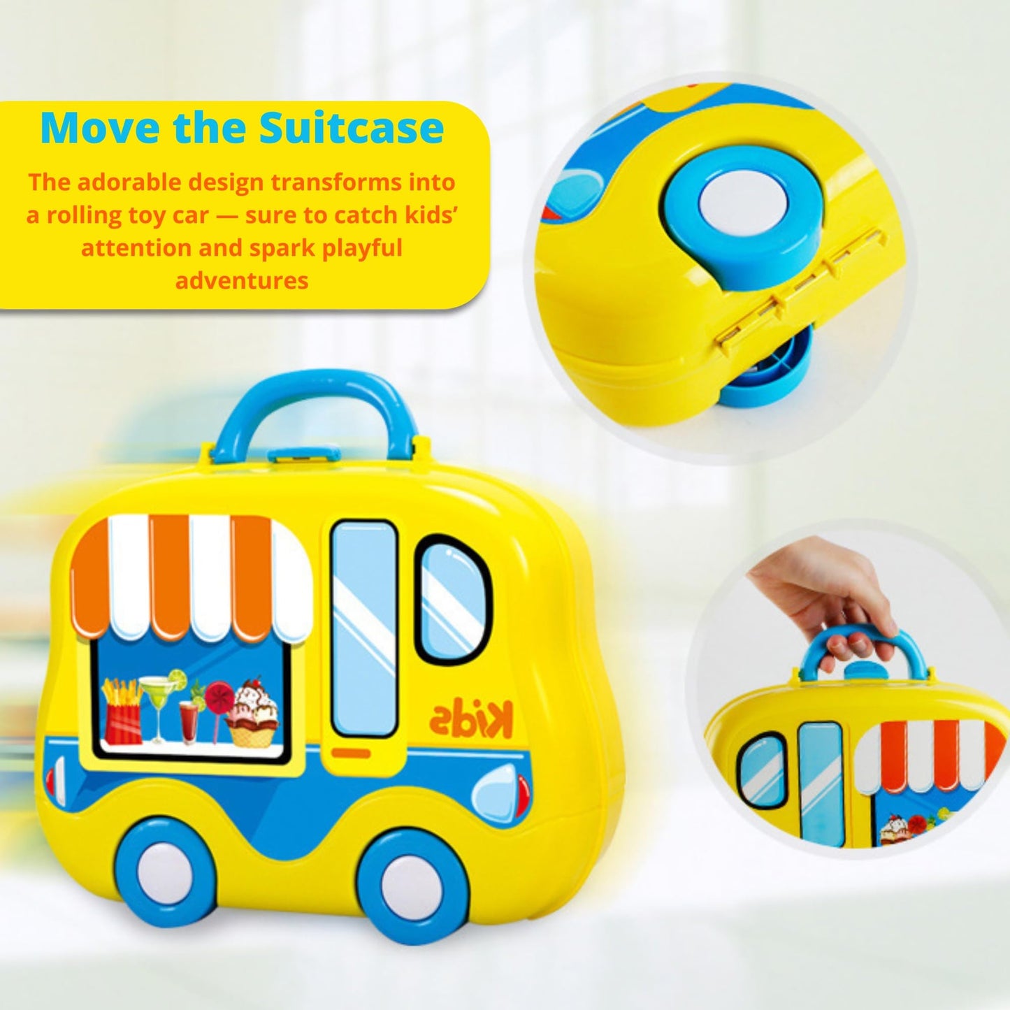 OLEOCA Toddler Kitchen Playset - 25 Piece Portable Set, Toy Food & Utensils, Easy Storage, Blue and Coral, 10.47 x 3.74 x 8