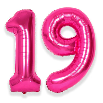 Suwen 40 Inch Hot Pink Large 19 Number Balloons Big Foil Helium Number Balloons 0-9 Jumbo Happy 19Th Mylar Birthday Party Decora