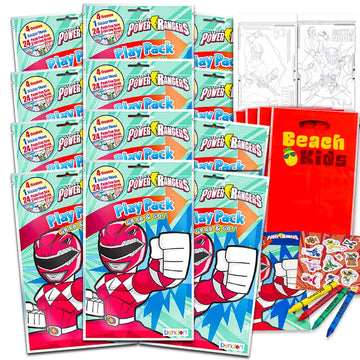 Power Rangers Party Favors Pack ~ Bundle Includes 12 Power Rangers Play Packs Filled with Stickers, Coloring Books, and Crayons 