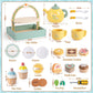 Toyssa Wooden Tea Party Set for Little Girls Toys Toddler Tea Set with Storage Cupcake Stand & Play Kitchen Accessories, Wooden