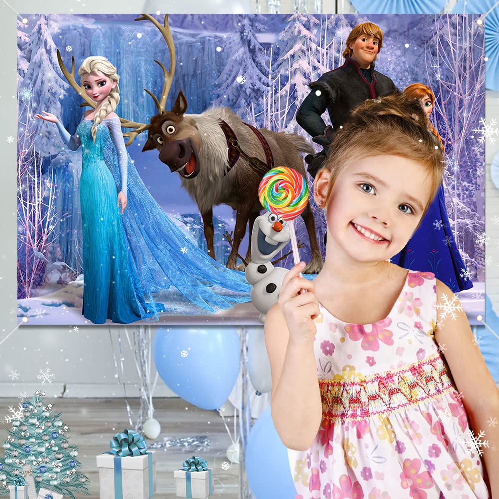 Frozen Birthday Backdrop For Girls Birthday Party Decoration, 6Ft*3.6Ft/180Cm*110Cm Frozen Birthday Background Wall Decorations,