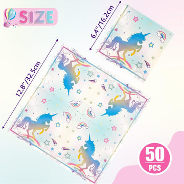 Wernnsai 50Pcs Unicorn Paper Napkins - Unicorn Birthday Party Supplies Disposable Rainbow Dinner Napkins Neon Unicorn Tableware For Kids Girls Princess Fantasy Themed Party