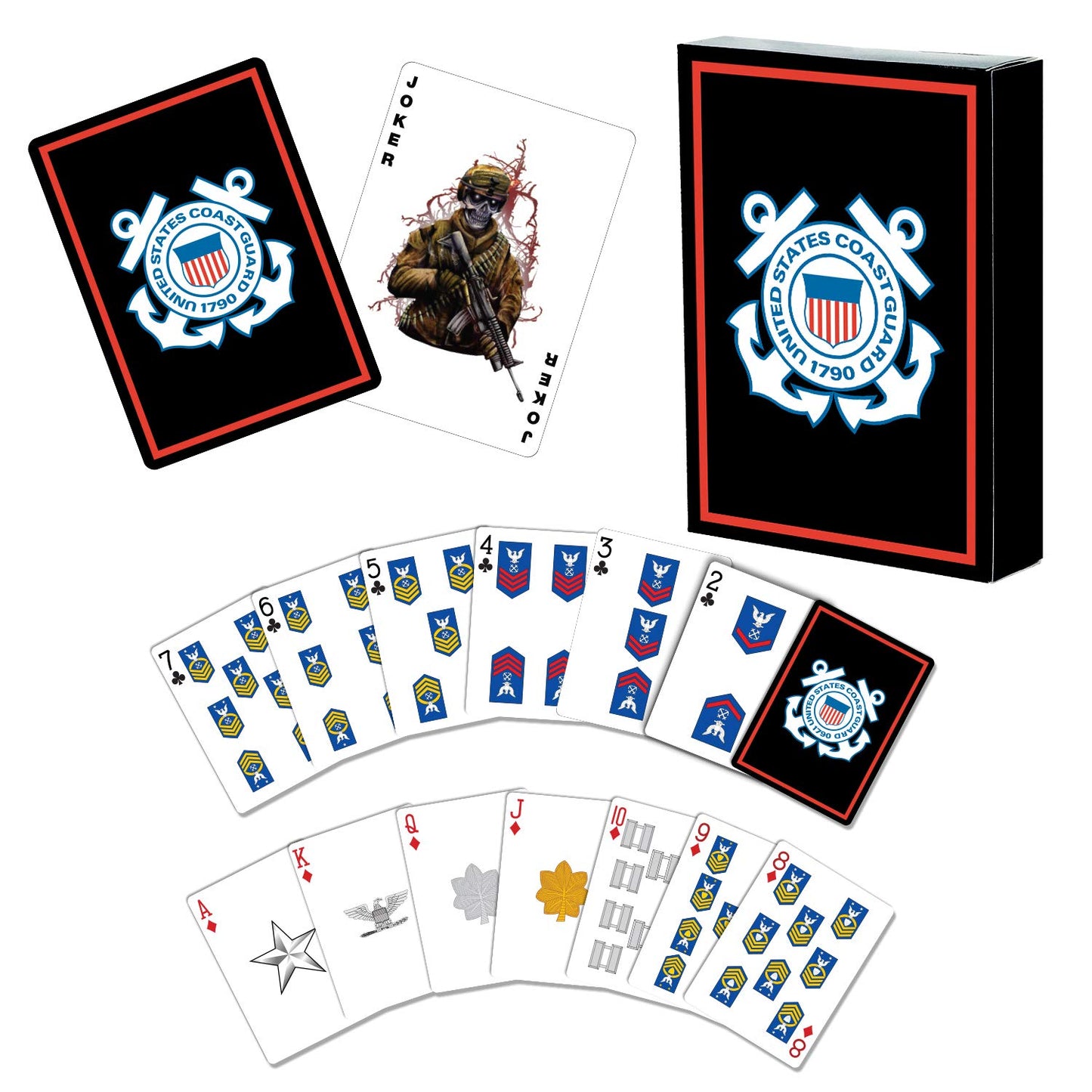 Military Gift Shop Uscg Playing Cards With Dice - Wooden Keepsake Box Adorned With Metal Uscg Medallion.- Veteran Owned Business