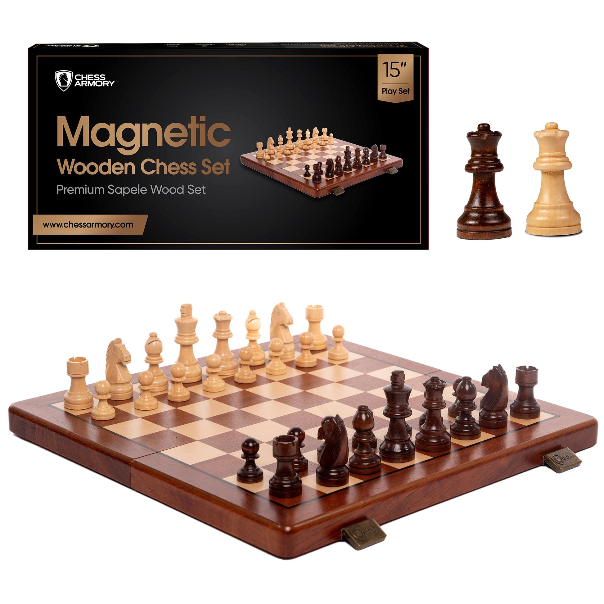 Chess Set Magnetic - enhanced Wooden Board Game with a Portable Wood Case and SeStorage for Pieces  Set for Kids and mature-themeds (Sapele Wood) - Chess protective coveringy