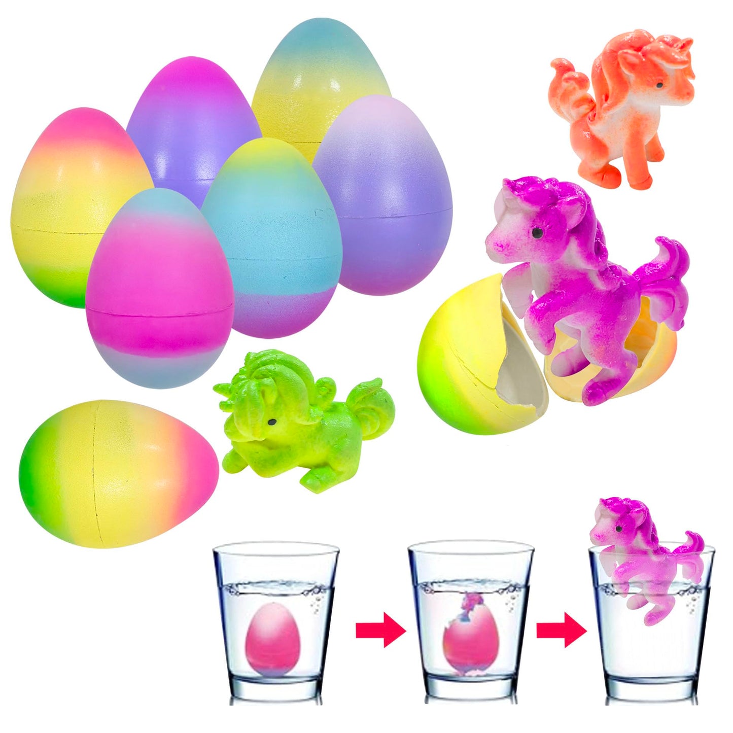 6 Pack Unicorn Hatching Surprise Eggs - Grows 600%- Easter Birthday Gifts for Kids Boys Girls Easter Basket Stuffers Eggs Filler