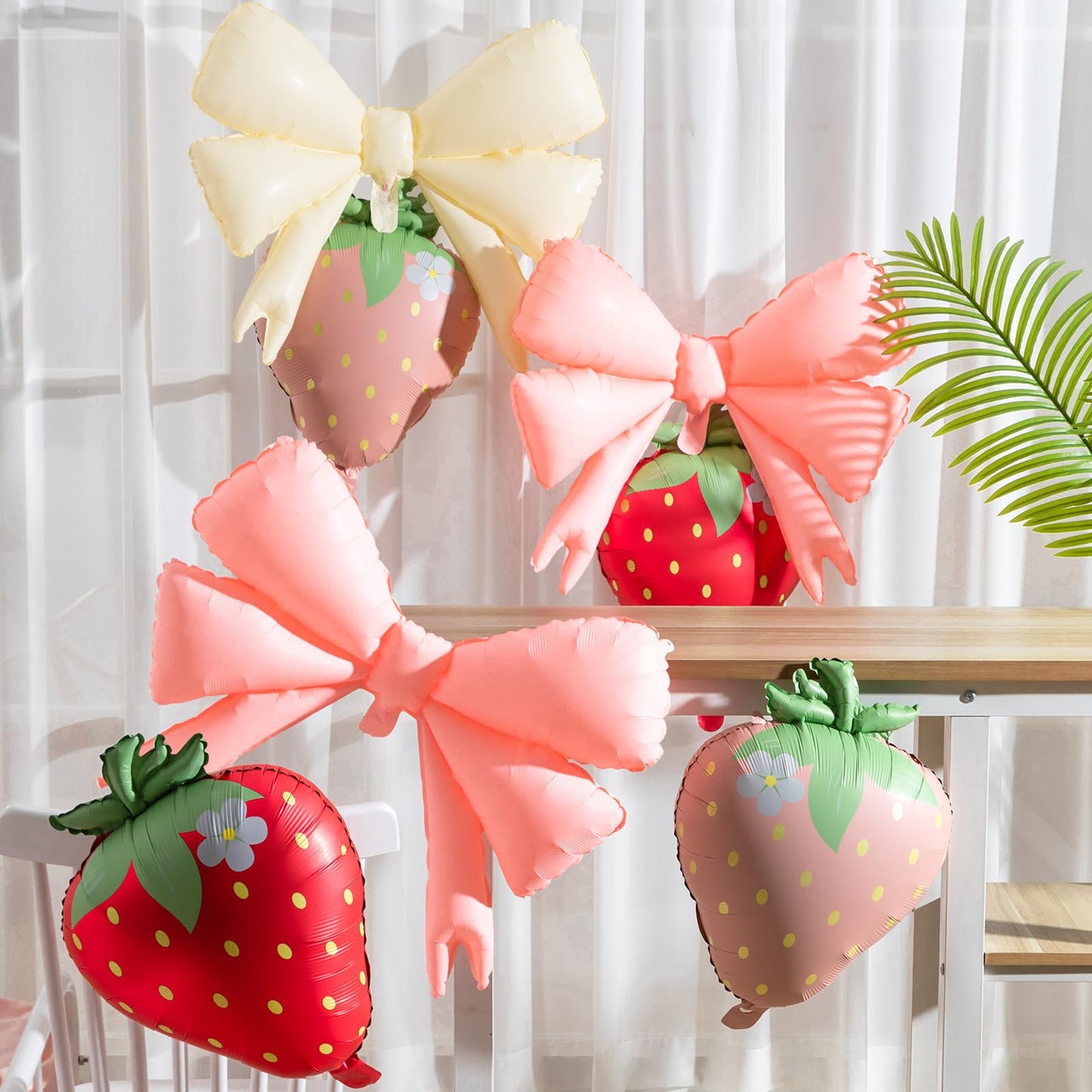 Hungdao 8 Pcs Strawberry Party Decorations 23 Inch Strawberry Balloons 30 Inch Pink Big Bow Balloons for Birthday Baby Shower We