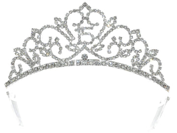 SAMKY Birthday Party Crystal Tiara Crown - 15th Fifteenth Fifteen Quinceanera T1275