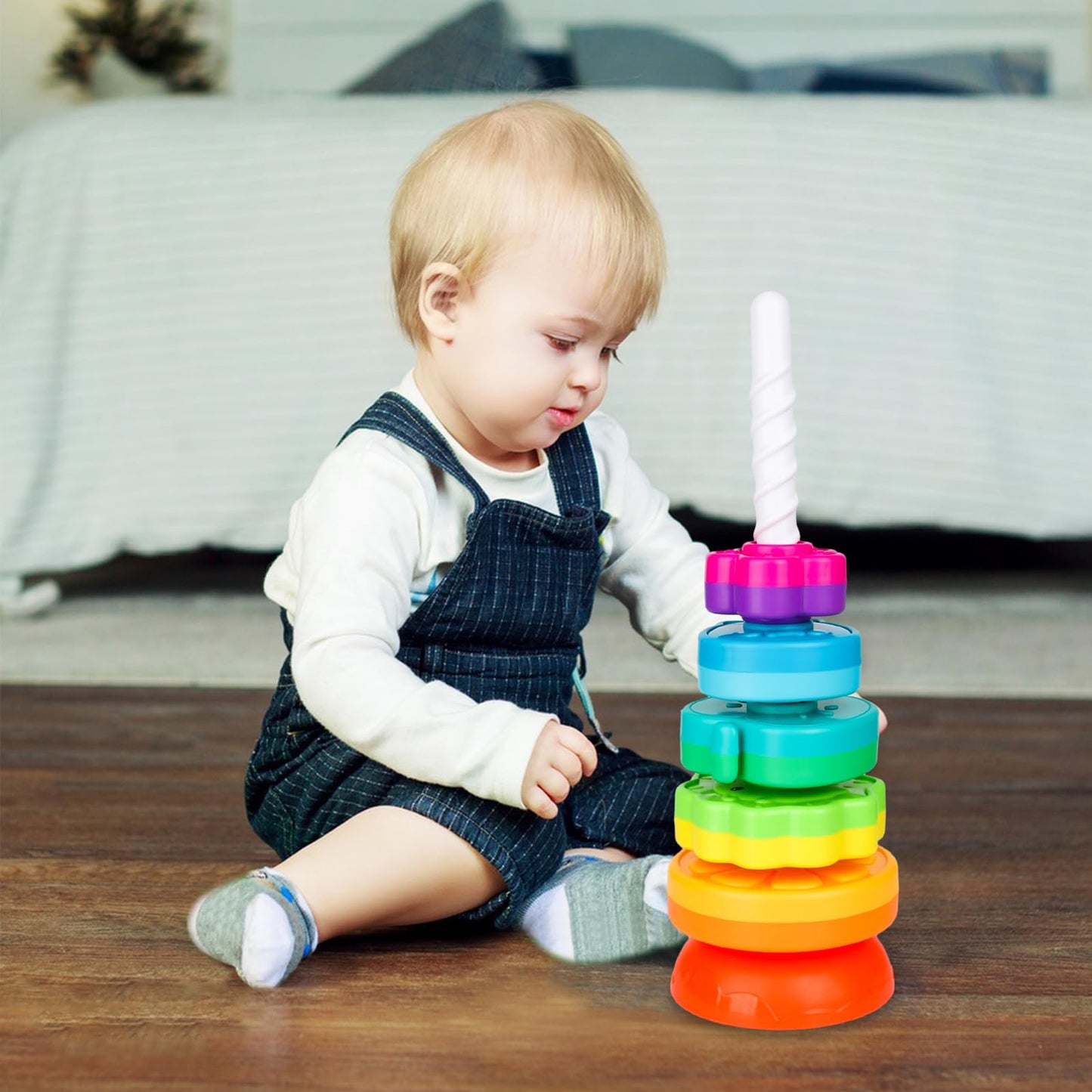 Practicejqden Educational Baby Spinning Stacking Toy, Stacking Rings Baby Toy, Montessori Learning Toys For Toddlers, Fine Motor