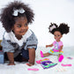 Ecore Fun 14 Inch Black Doll with Black Baby Doll Clothes Accessories - Including Dress  Top  Skirt  Shoes  Comb  Mirror  Hairclip  Phone & Stickers - African Realistic Silicone Girl Dolls for Girls