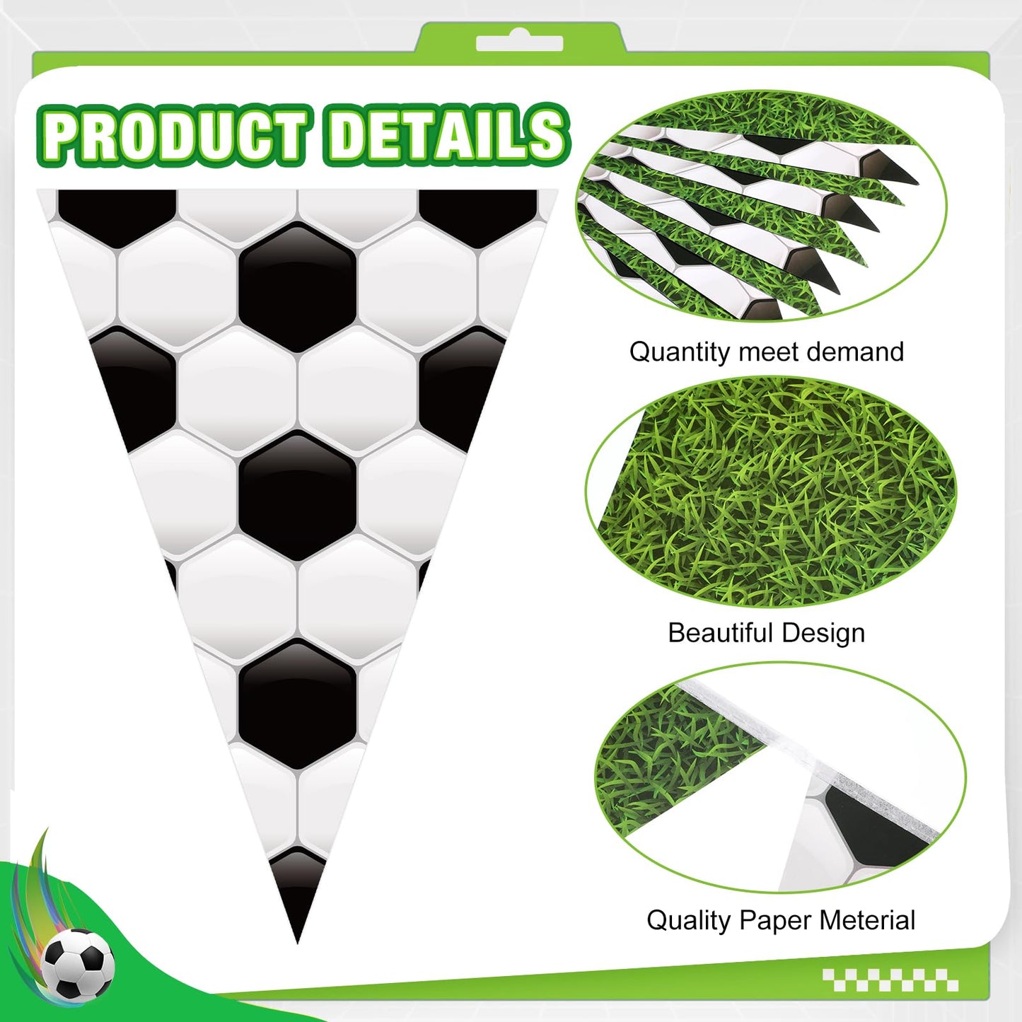 Jetec 5 Pcs 49 ft Soccer Party Decorations Pennant Banner Theme Triangle Flags Garland Bunting Banner for Soccer Fans Outdoor In