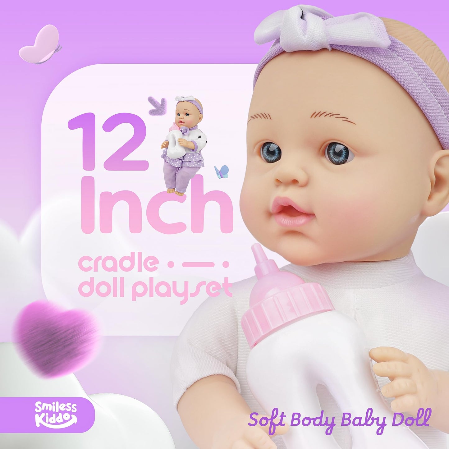 Smilesskiddo Baby Doll With Accessories, 12'' Dolls Playset With Washable Carrier Bassinet Bed, Bottle, Blanket, And Pillow, Sof
