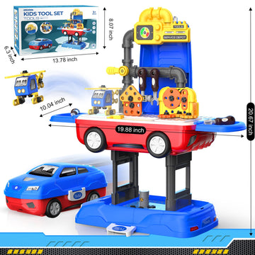 FunMission Kids Tool Set, Work Tool Bench with 69 Realistic Toy Tools and Accessories, Transformable Tool Set, Toddler Bench Pre