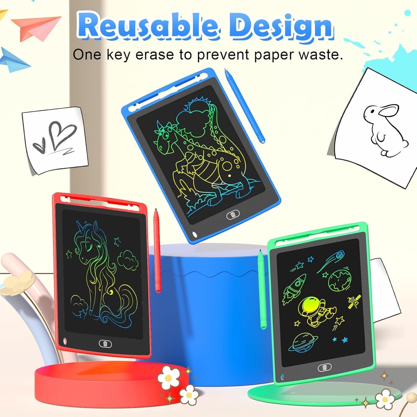 12 Pack LCD Writing Tablet for Kids, 8.5 Inch Colorful Doodle Board Drawing Tablet, Erasable Doodle Pad for Toddlers, Educationa