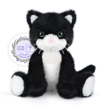SuzziPals Heatable & Coolable Black and White Cat Stuffed Animal, Cat Heating Pad Microwavable for Soothing & Relaxation, Lavend