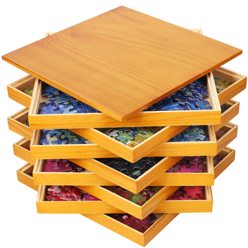Premium Wooden Puzzle Sorting Trays Stackable - 8 X 8 Inch, Stackable Jigsaw Puzzle Organizer For Sorting Up To 1500 Pieces - Du