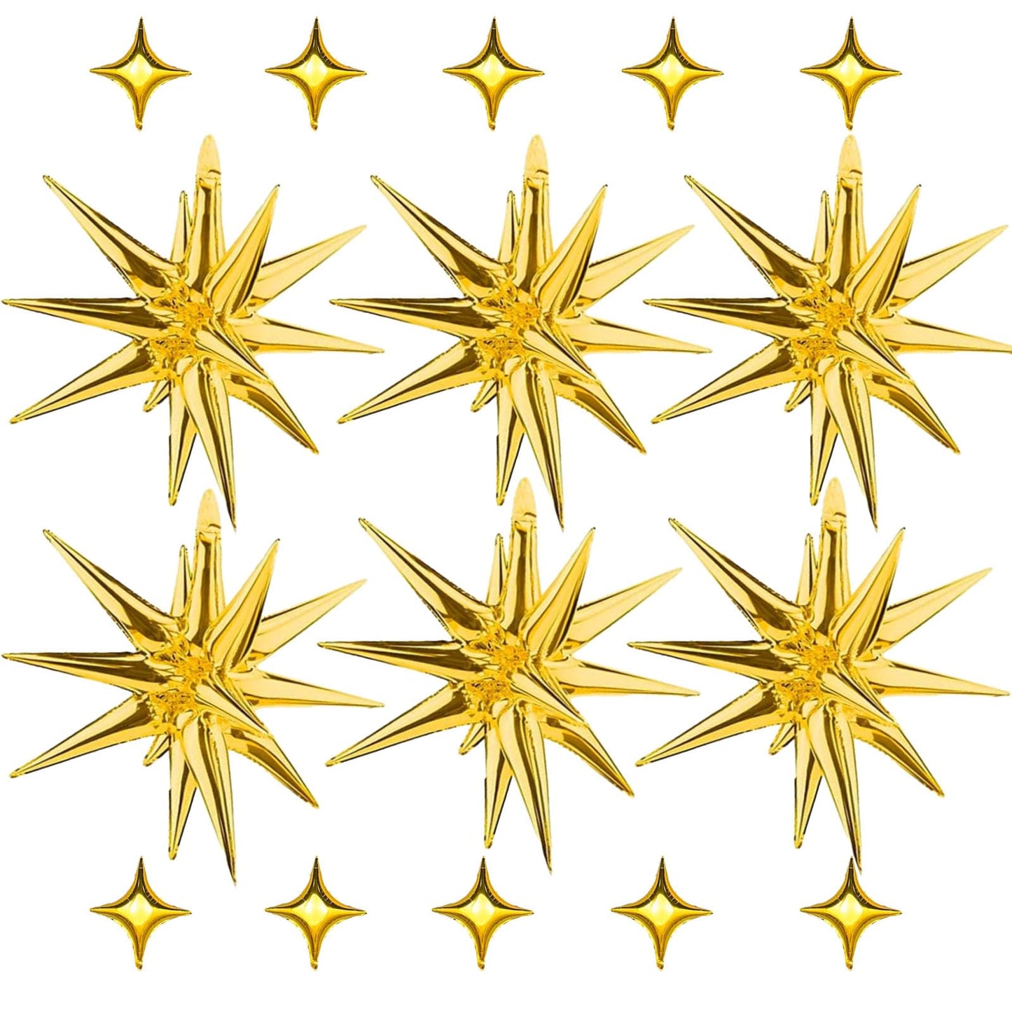 6 Pcs Explosion Star Foil Balloons- 12 Point Star Balloons,Gold Spike Balloons And 10Pcs Four Pointed Star Balloos For Party Sup