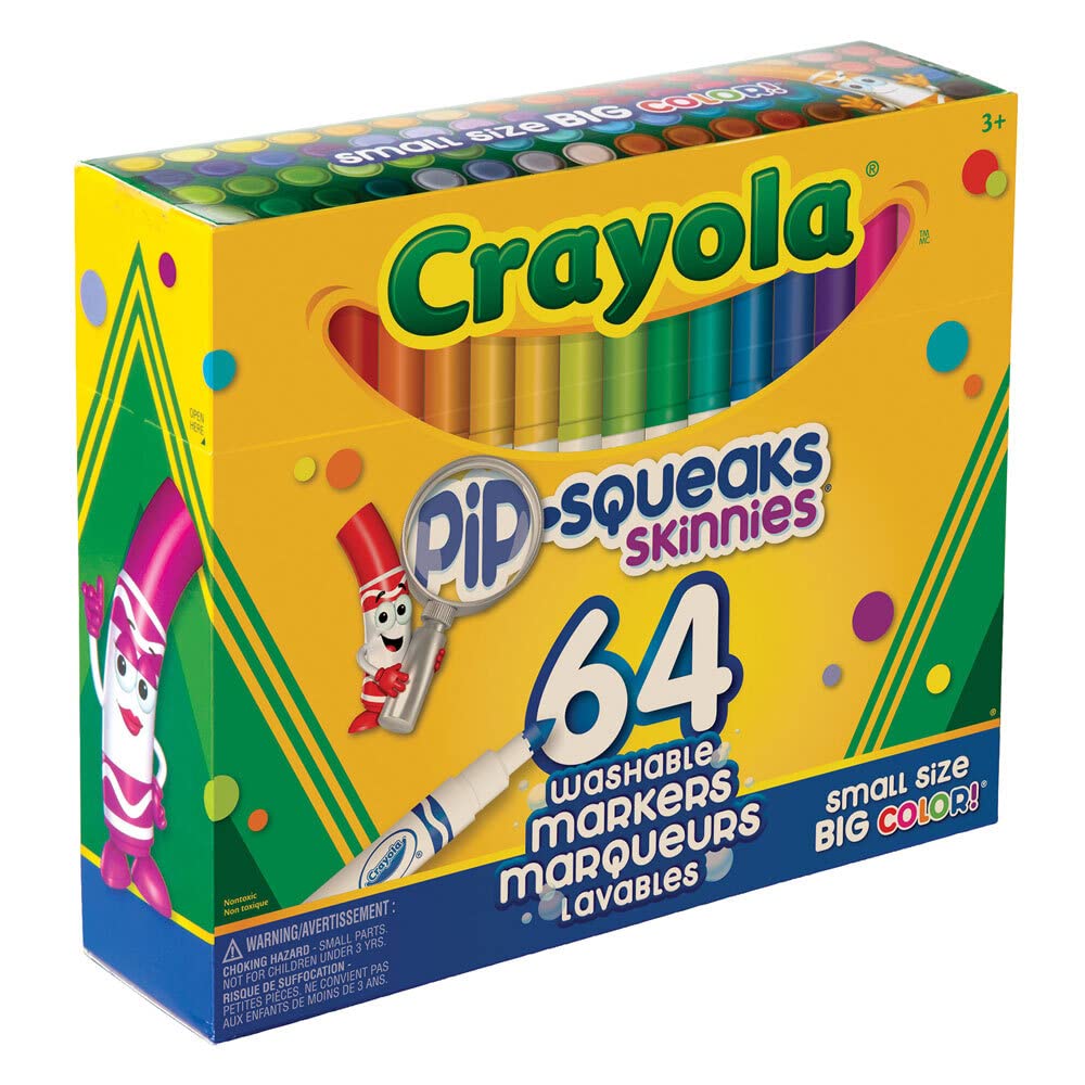 Crayola Pip-Squeaks Skinnies Washable Markers (64ct), Mini Markers for Kids, Coloring Markers, Craft Supplies, Kids Holiday Gift