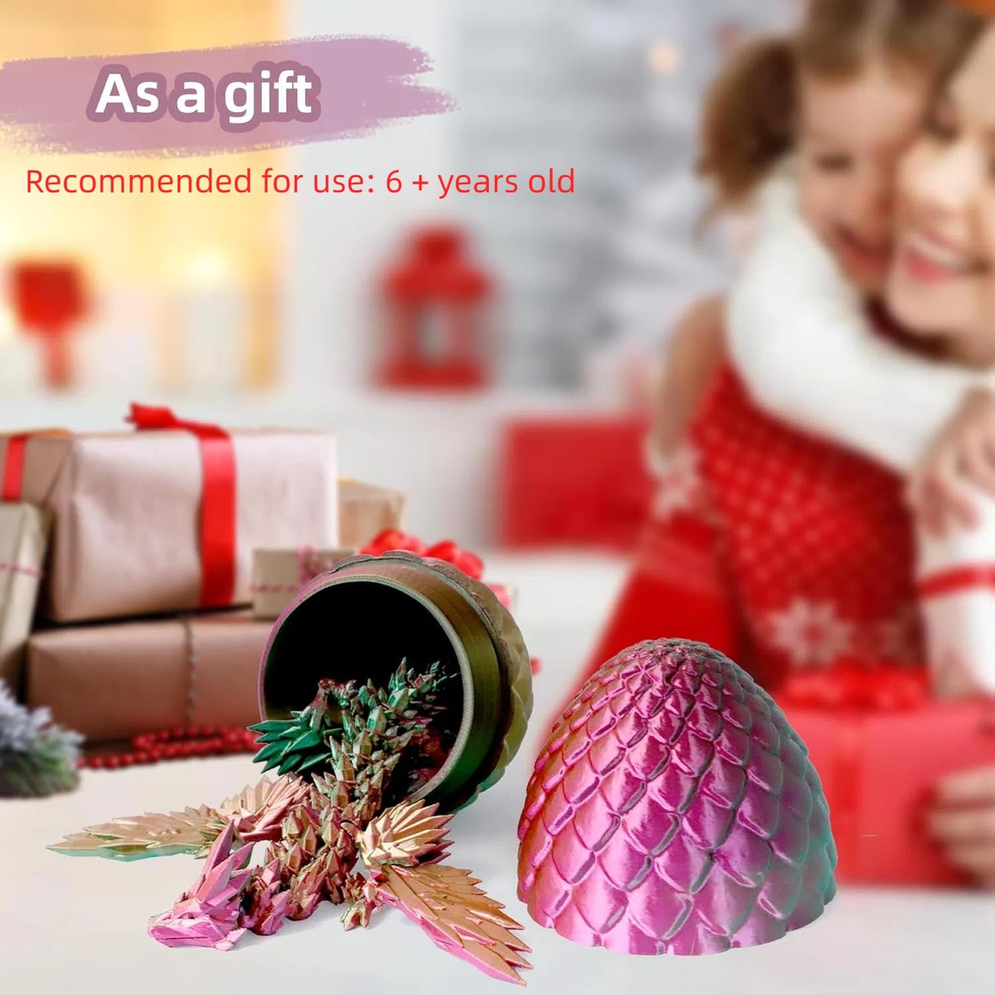 Flavery 3D Printed Flying Dragon In Egg - Dino Egg With 9'' Winged Dragon Inside, Colorful Fidget Toy, Birthday Gift, Flexible D