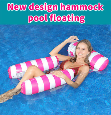 Hjw 2-Pack Water Lounger Pool Chair Lounge, Inflatable Pool Float, Multi-Purposepool Hammock & Water Hammock Pool Floats For Adults Floating Row (Striped Dark Blue + Rose Red)