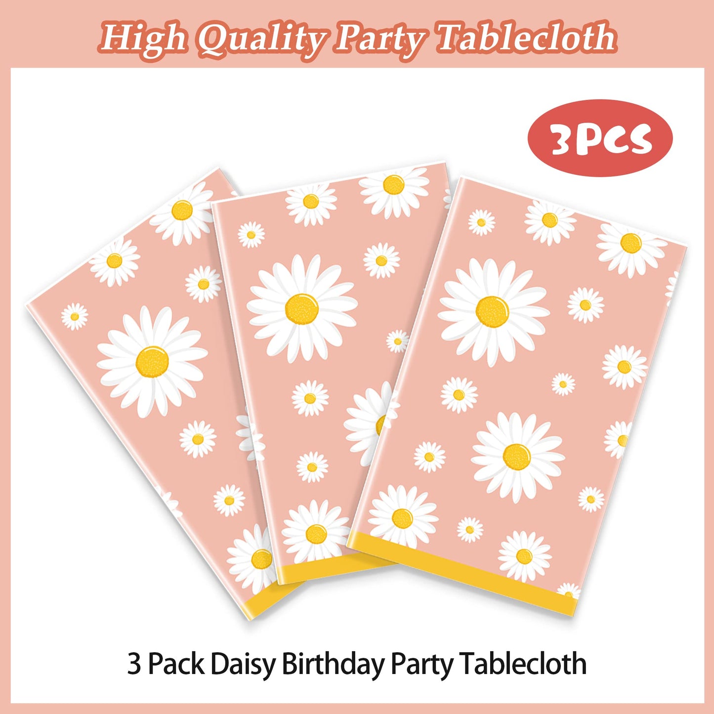 3 Pack Daisy Tablecloth Daisy Flower Birthday Party Decorations for Girls Disposable Plastic Groovy Table Cloth Groovy Retro Hip