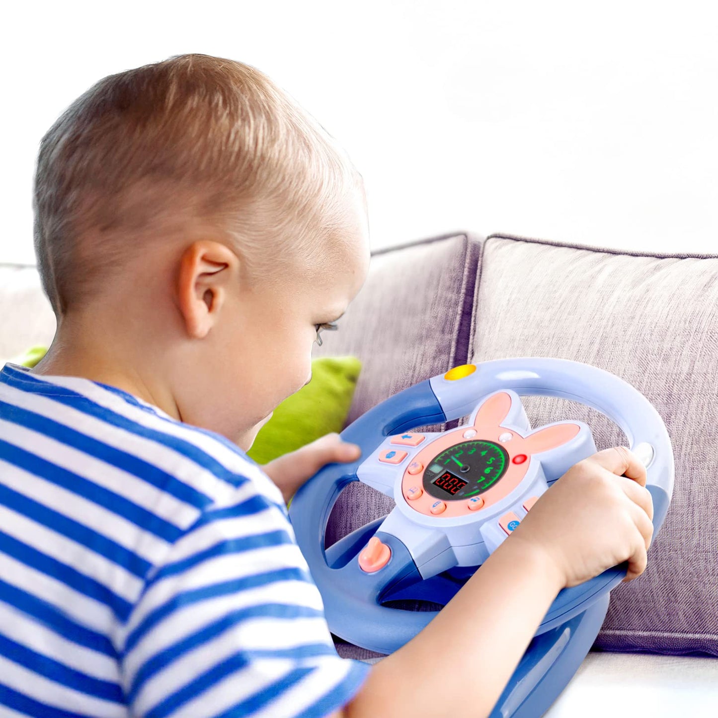 deAO Kids Steering Wheel Toy - Simulated Driving with Light & Music, Large, Blue, Model: deAO