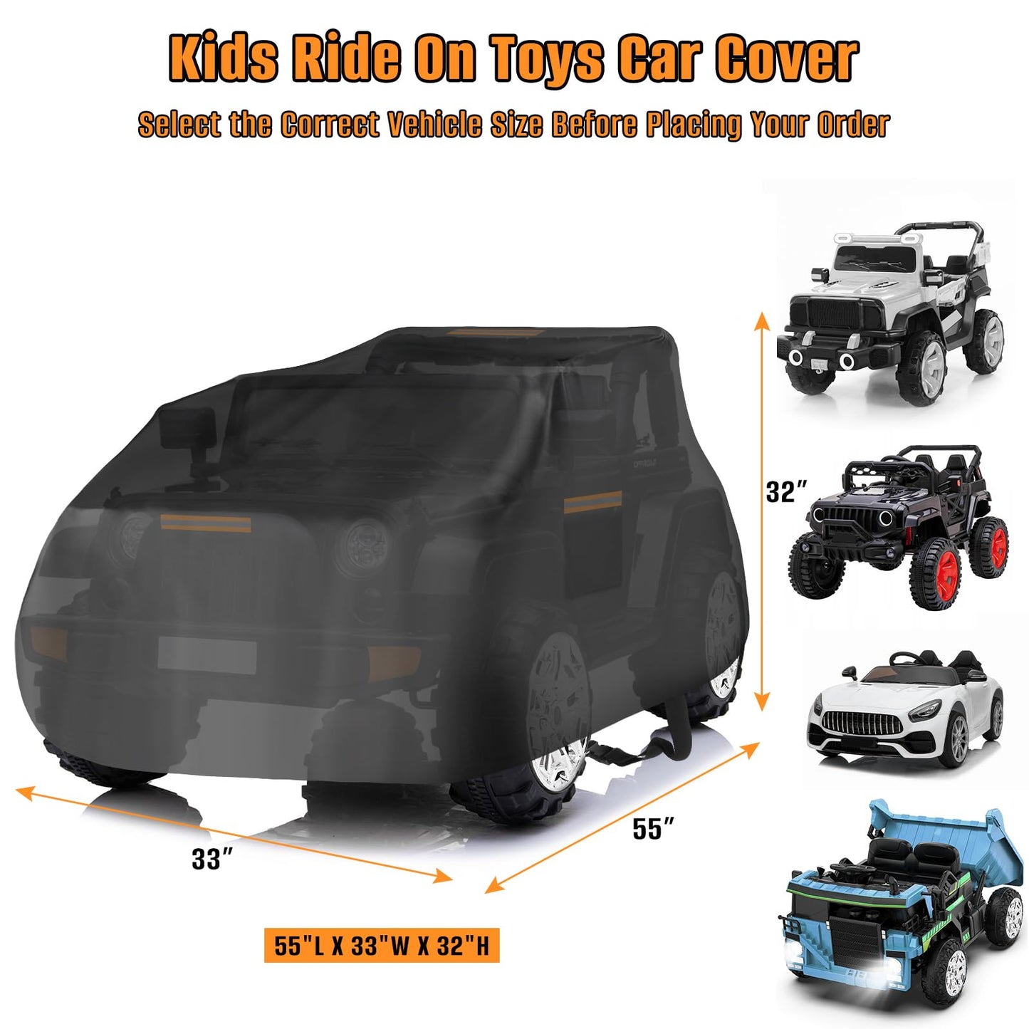 Kids Ride On Car Cover, 600D Heavy Duty Large Toy Car Cover for Power Wheels Jeep & Toddler Electric Vehicles,All Season Protect