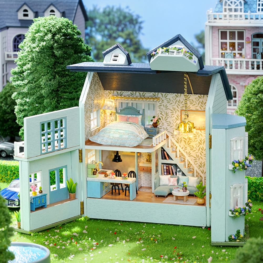 DIY Miniature Wooden Dollhouse Furniture Kit Mini Handmade Doll House with LED 1:24 Scale Creative Woodcrafts Toys for mature-themed Friend Lover Birthday Gift (Homely House)