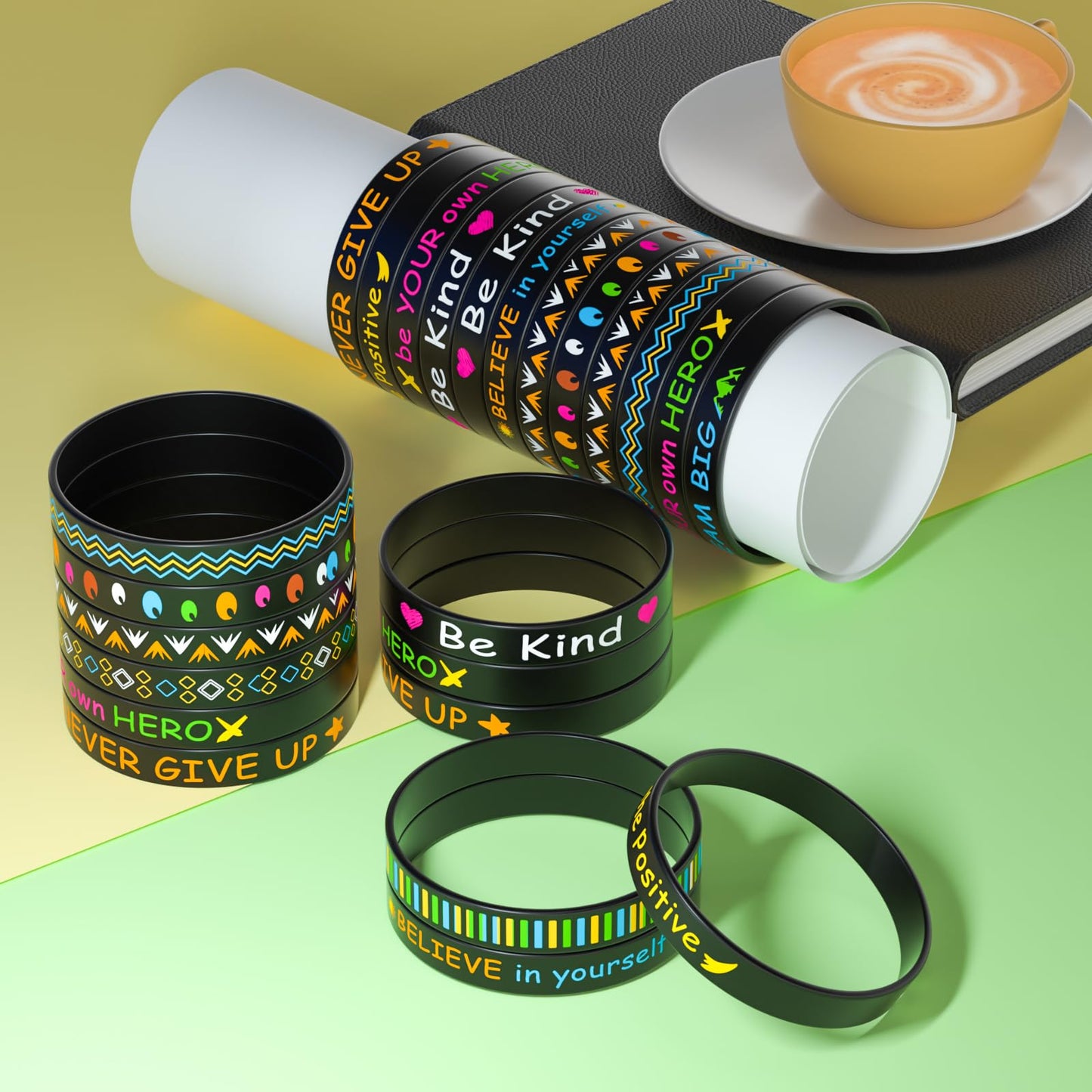 Morcheiong 24 Pieces Motivational Rubber Wristbands Black Inspirational Quote Silicone Bands Unisex Style- 12 Designs