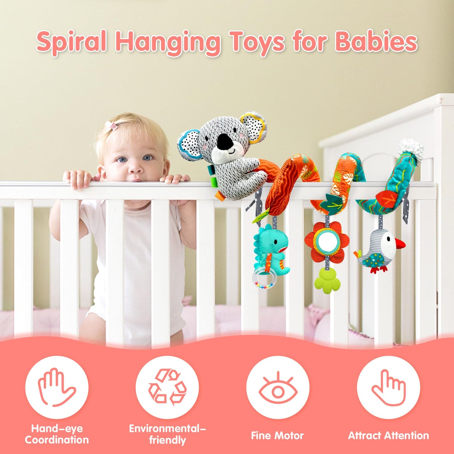 Monstime Car Seat Toys For Babies 0-6 Months, Newborn Toys Baby Toys 0-3 Months Stroller Toys, Infant Toys 0-6 Months For Carseat Stroller Crib With Mirror, Rattle, Teether For 0 3 6 9 12 Boys Girls