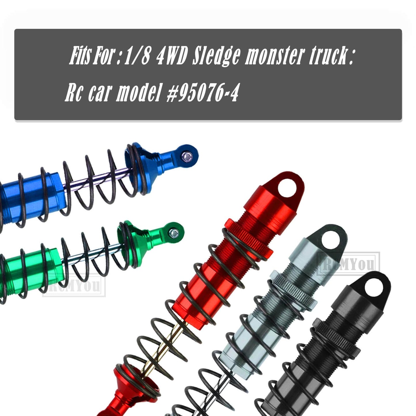 RCMYou RC Shocks Absorber Damper Upgrades Part for 1/8 Sledge 4WD #95076-4,4PCS Alloy Front Rear Big Bore Full Metal Adjustable