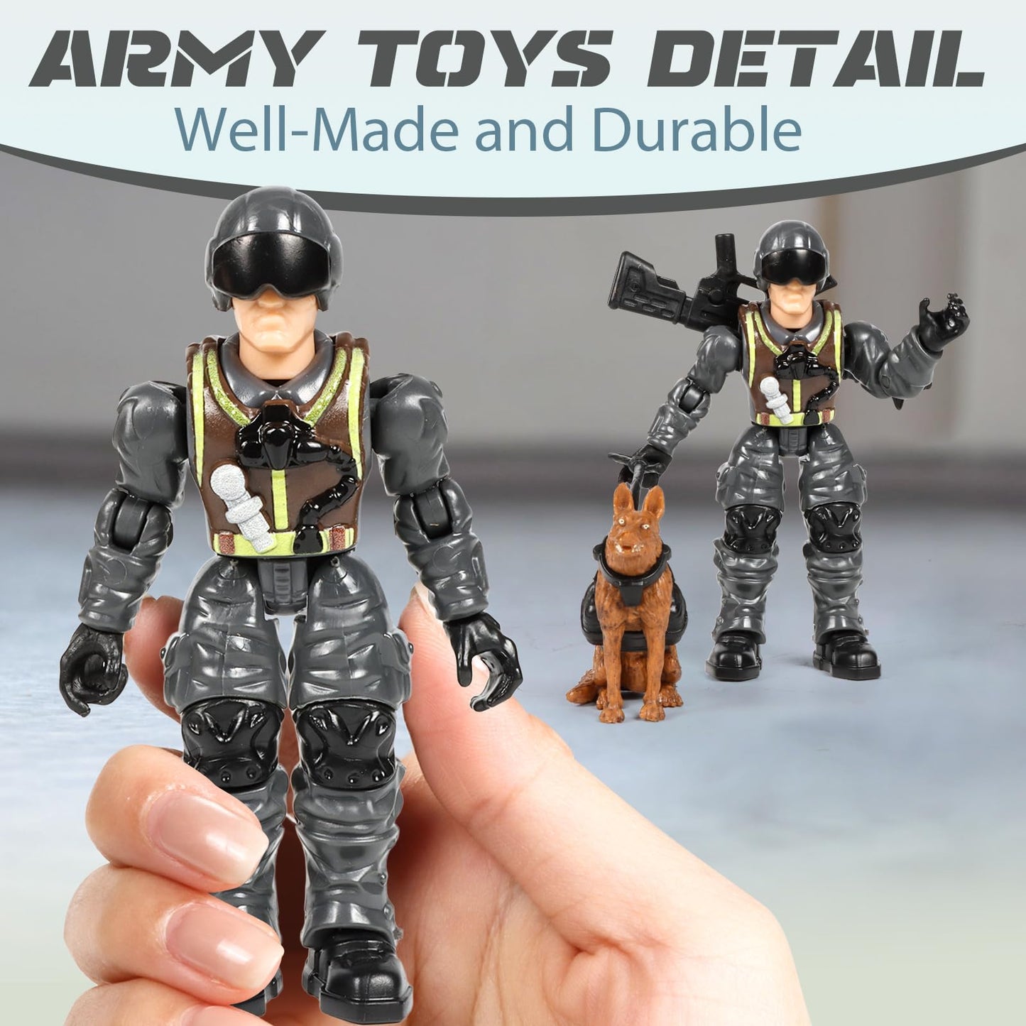 HAPTIME Army Men Action Figures with   Toy Soldiers for Boys  Plastic Army Toys for Boys 6-8  Birthday Gift for Military Collectors (6Pcs Blue + 6Pcs Gray)
