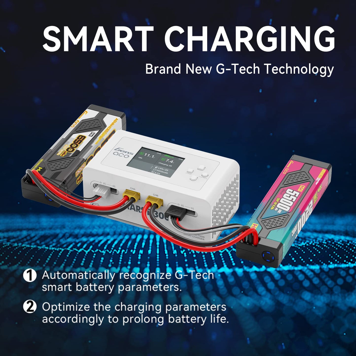 Gens Ace Lipo Battery Charger IMARS D300 G-Tech Series Smart Dual Lipo Charger 16A AC 300W DC 700W Lipo Charge(White)