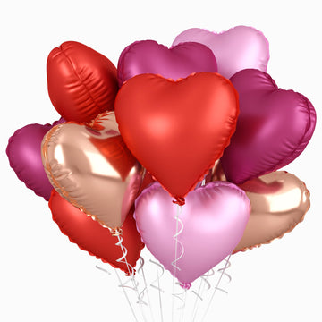 Rose Gold And Pink Heart Balloons, 18 Inch Hot Pink Heart Shape Balloons Foil, 10 Pcs Rose Gold Pink Heart Balloon For Girls Wom