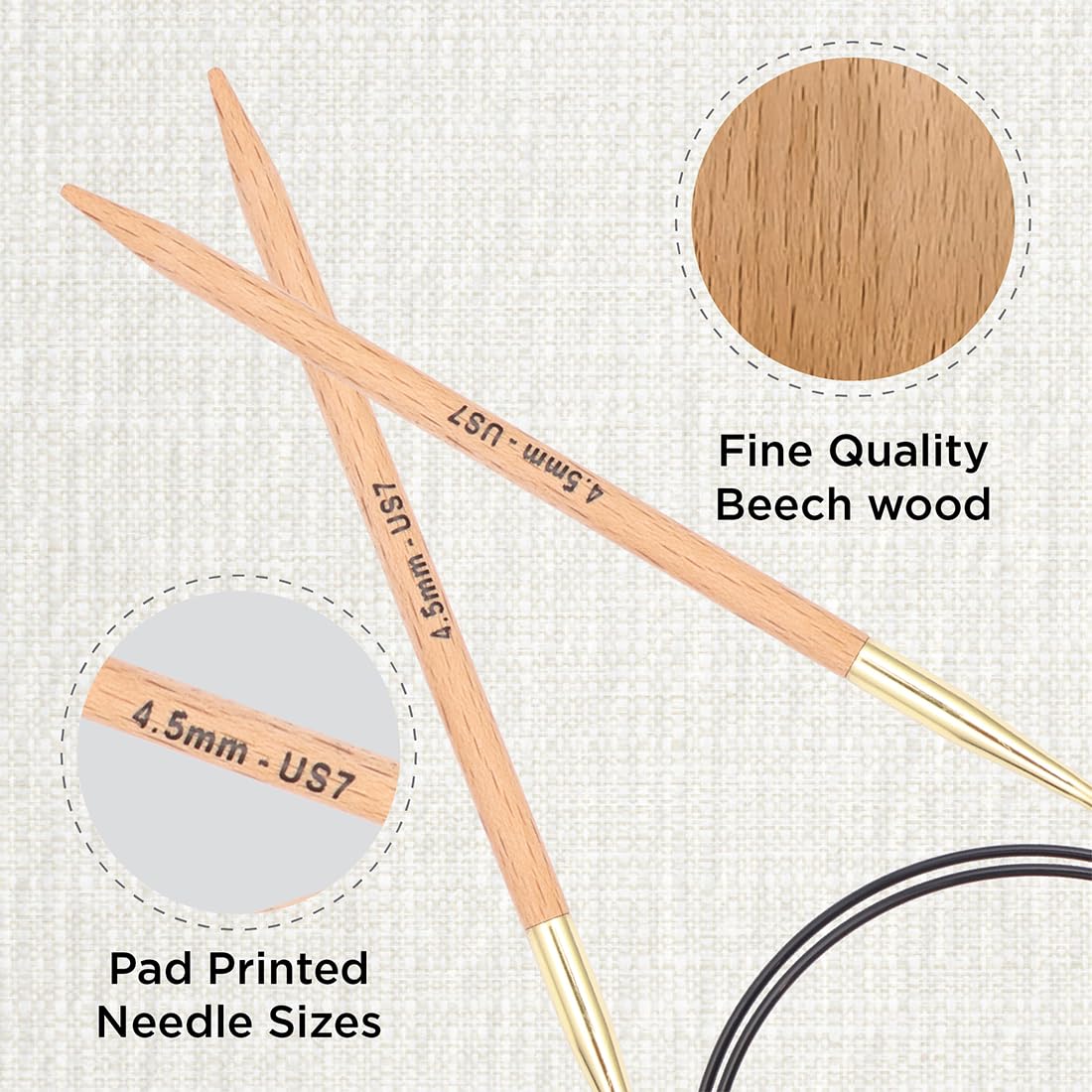 KNITPRO 100 cm x 4.5 mm Basix Fixed Circular Needles, Birch