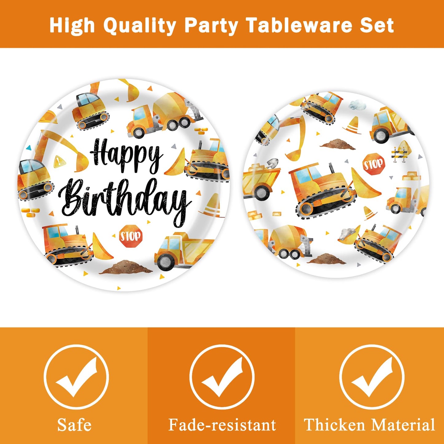 Bqk 96 Pcs Construction Plates And Napkins Construction Party Decorations Construction Paper Plates Construction Birthday Party