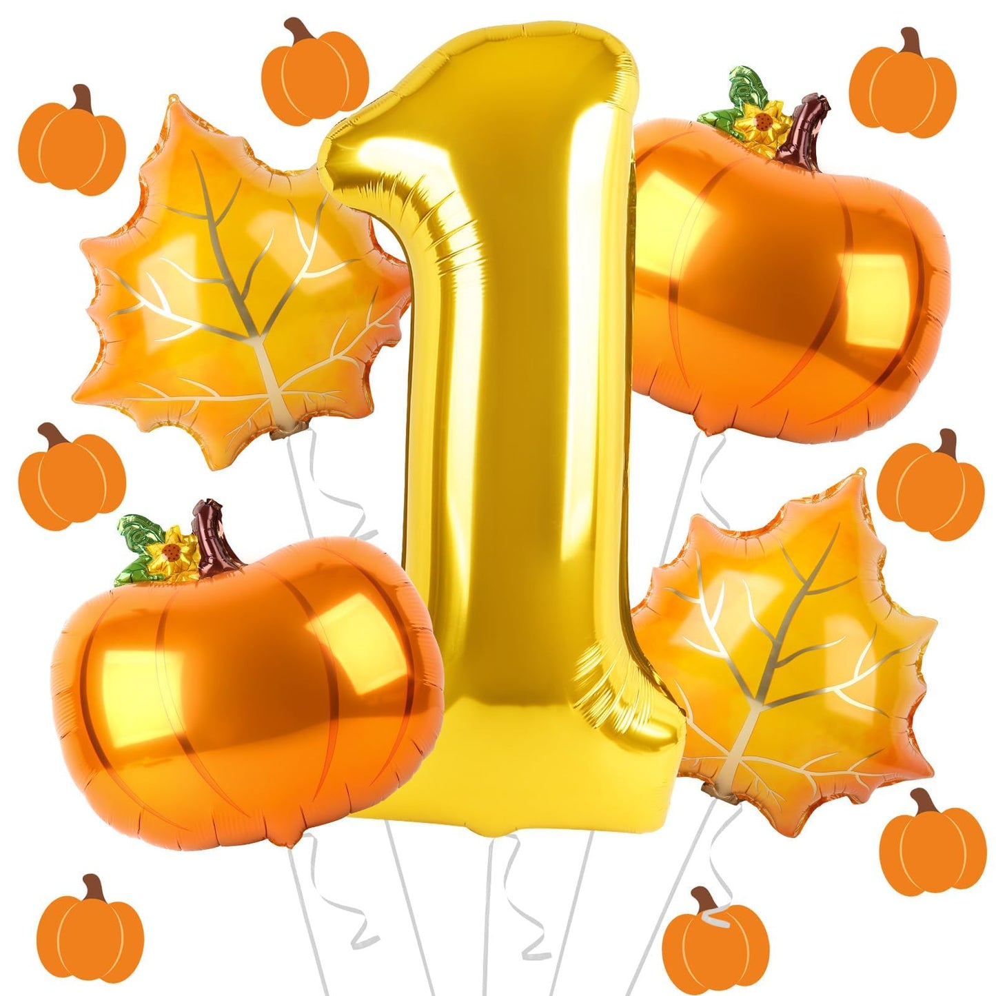 Dripykiaa 5Pcs Pumpkin First Balloon 40'' Gold One Year Old Balloon Set For First Birthday Fall Birthday Decorations Maple Leave