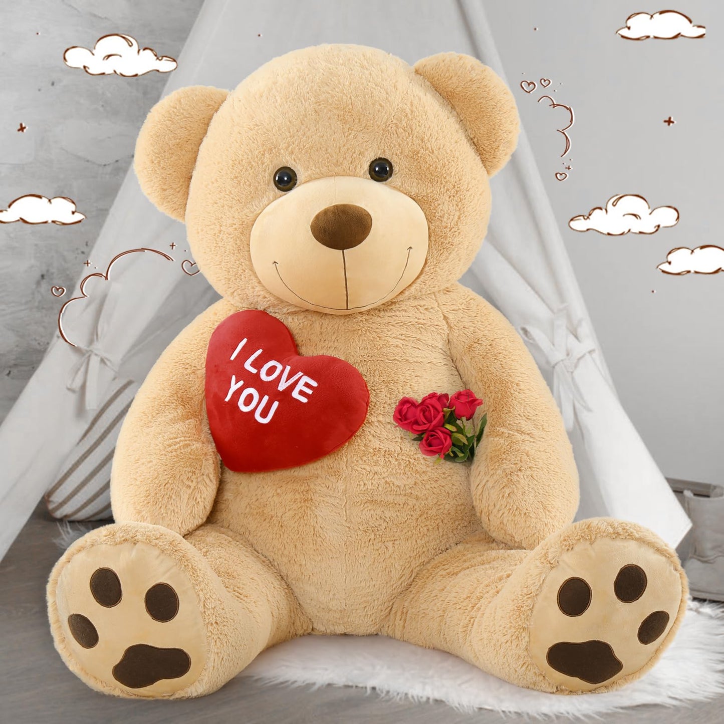Maogolan Big Teddy Bear Stuffed Animal, Soft And Cuddly Giant Teddy Bear Plush With I Love You Red Heart,Valentines Gift For Kids,Girlfriend,Boyfriend,Lover,36 Inches