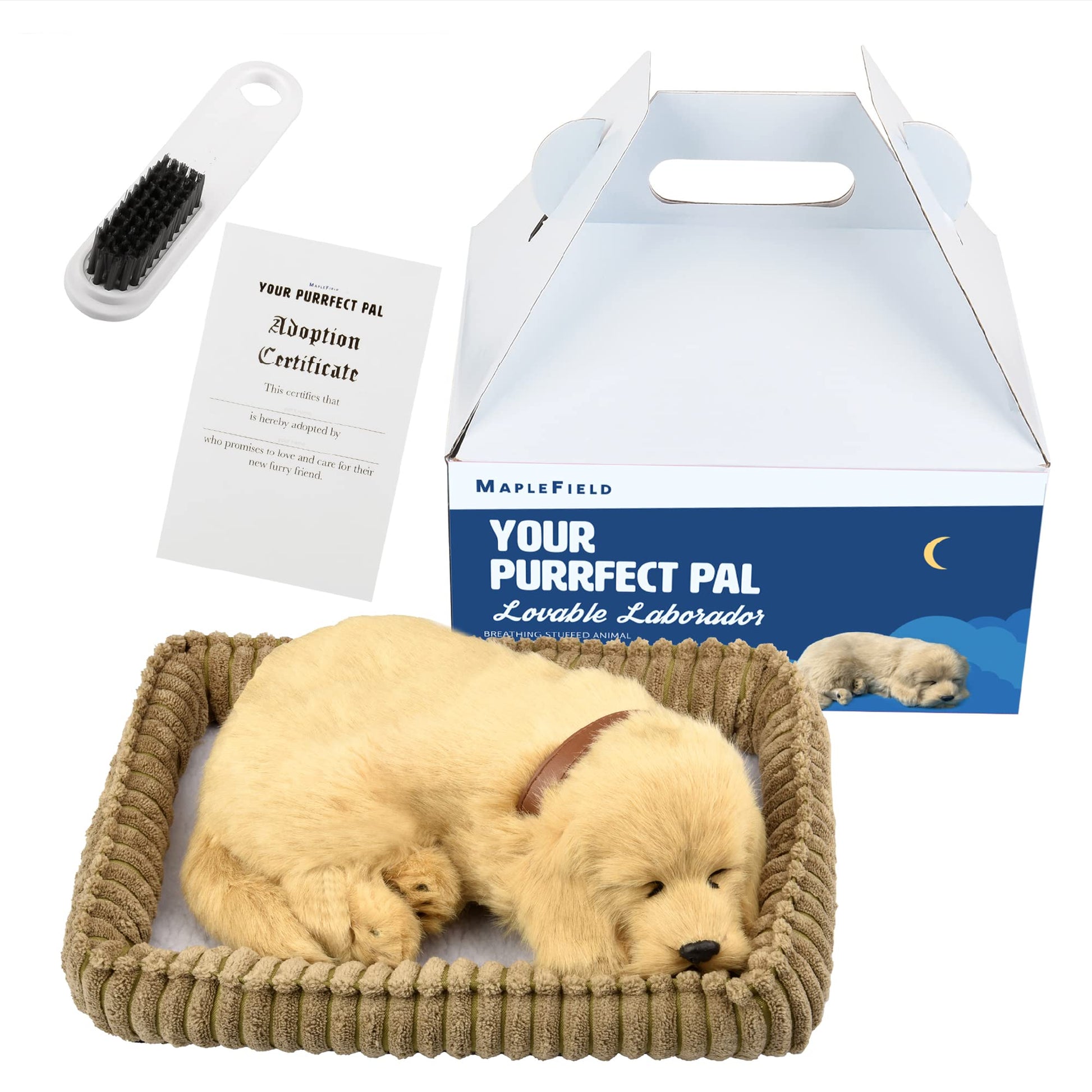 Maplefield Breathing Stuffed Animal Doll - Interactive Lifelike Plush Dog Toy - Mimics The Breathing of a Living Pet - 100% Hand