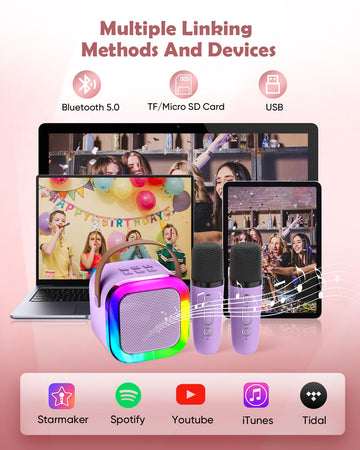 Aplsinvivi Karaoke Machine For Kids Adults, Portable Kid Karaoke Speaker With Wireless Microphone, Gifts For Girls Ages 4, 5, 6,