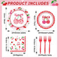 96Pcs Cherries Theme Plates and Napkins Pink Bow Cherry Birthday Party Decoration Disco Ball Disposable Dessert Cake Plates Cher