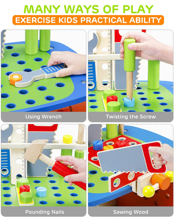 Ohuhu Kids Tool Set: 89Pcs Wooden Toddler Tool Workbench Toy Set with Construction Learning Educational Bench Play Toys for Boys