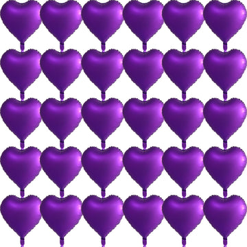 30 Pcs Metallic Purple Heart Balloons 18In Foil Heart Shaped 18 Inch Balloons Helium Mylar Balloons Foil Balloon Decoration For