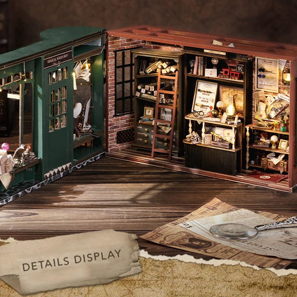 Lannso DIY Dollhouse Miniature Kit, Magic Wand Shop, Wooden, F32, One Size, Dust Proof Cover