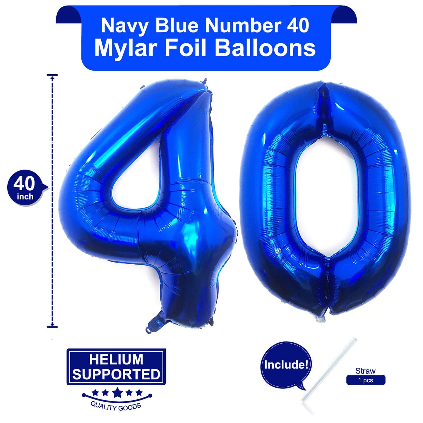 40 Inch Navy Blue 40 Number Balloons Giant Jumbo Huge 40 Foil Mylar Helium Number Digital Balloons Dark Blue Birthday Mylar Digi