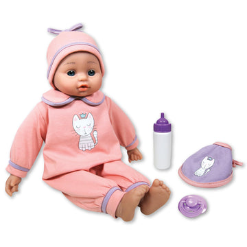 Lissi: Interactive Baby Doll Jamie - 15' Pink Kitty - Talking, 5 Baby Sounds, Bottle, Bib, Pacifier, Press Hand, Feet & Tummy, Play Toy, Kids Ages 2+