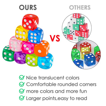 NiToy 50PCS 14MM Game Dice Set, Solid 6-Sided Translucent Vintage Colors Rounded Corners for Board Game, Party, Holidays, Family