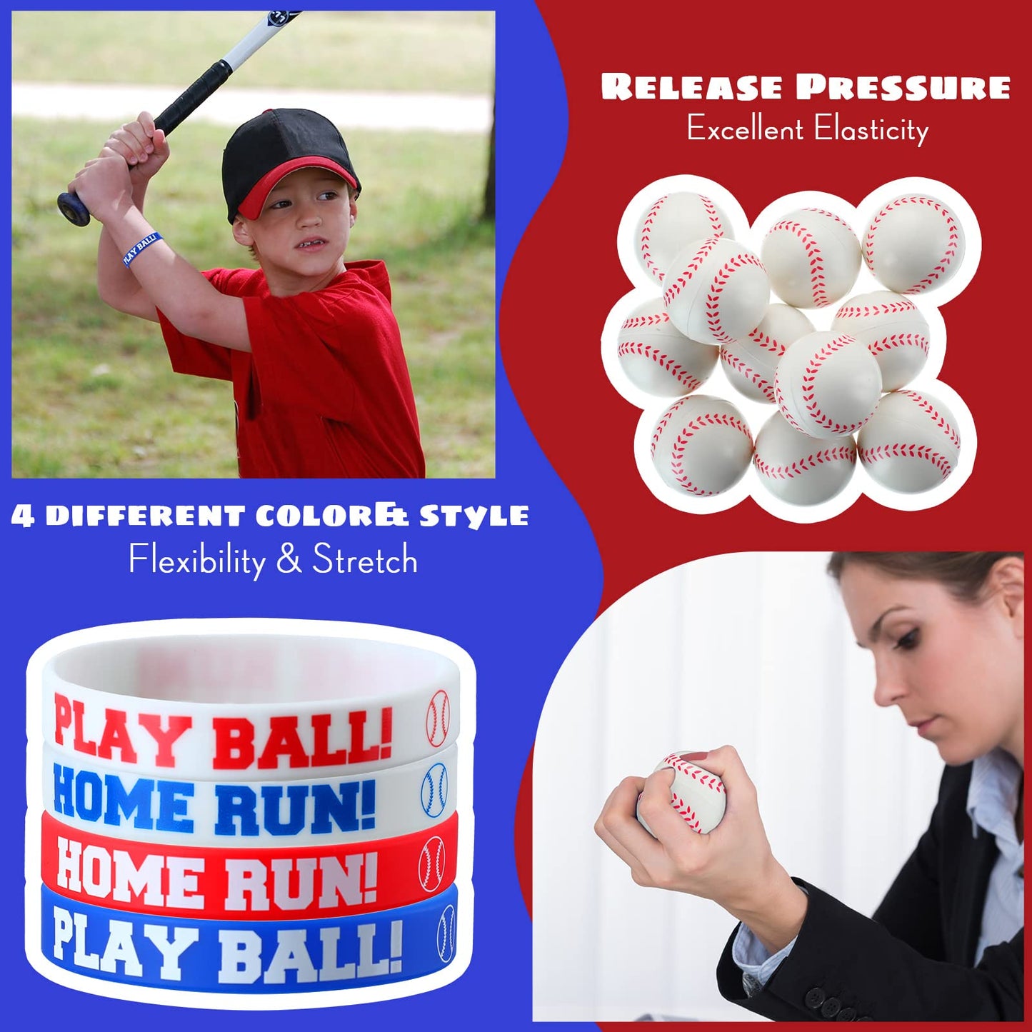 Nuogo 48 Pcs Baseball Party Favors Supplies Include 12 Pcs Baseball Party Bags 12 Pcs Baseball Bracelets 12 Pcs Baseball Stress